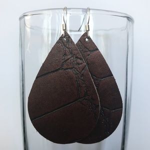 Dark Brown Alligator Teardrop Leather Earrings